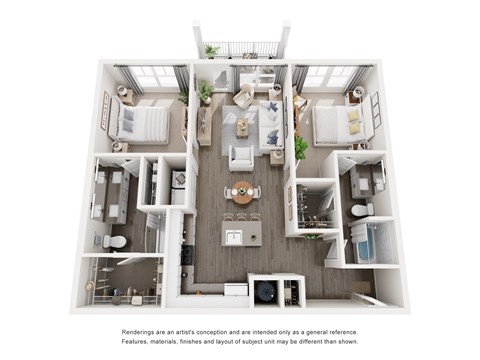 Floor plan for 2 beds, 2 baths, 1117 sqft